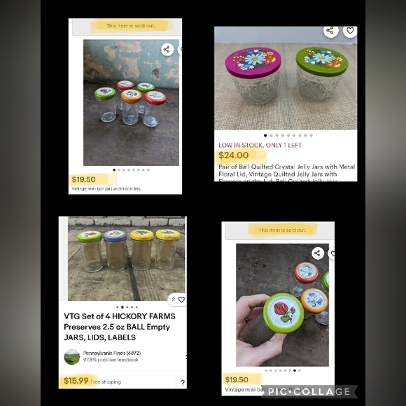 Two Ball Jars - Smooth & Quilted Glass, Metal Floral Lids - Picture 8 of 9